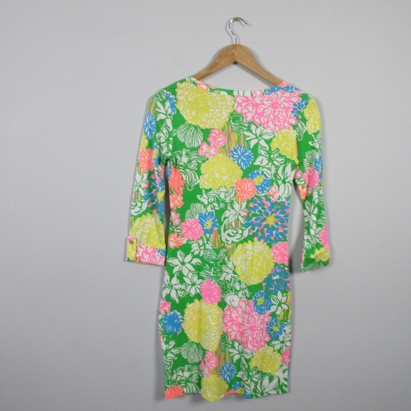 Lilly Pulitzer Floral V-Neck Shift Dress XXS Green 100% Pima Cotton Resort 192 - Picture 2 of 10
